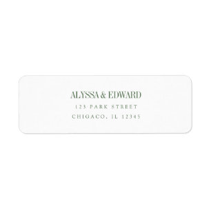 Minimal Modern Olive Green Custom Names Wedding Return Address Label