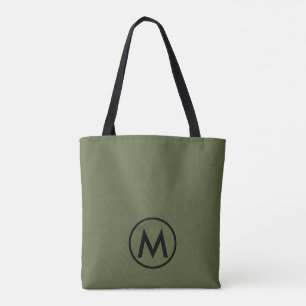 Minimal Modern Olive Green Monogram Tote Bag