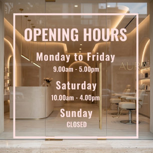 Minimal Modern Opening Hours Pink Window Cling