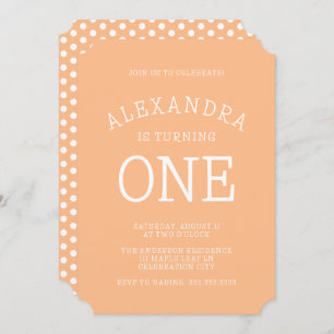 Minimal Modern Orange Polka Dot First Birthday Invitation