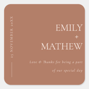 MINIMAL MODERN ORANGE RUST TYPOGRAPHY WEDDING SQUARE STICKER