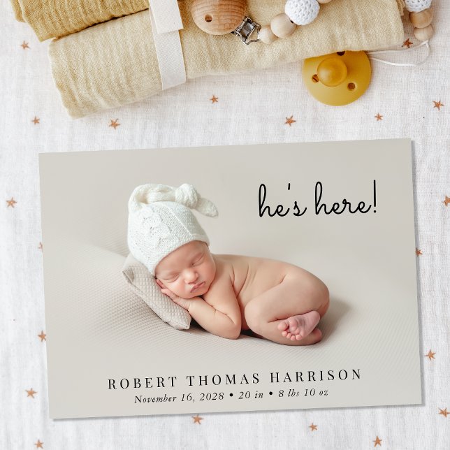 Minimal Modern Photo Birth Announcement (Announce the arrival of your baby with this cute minimal modern birth announcement)