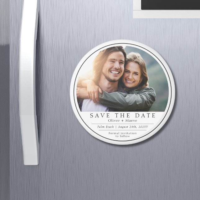 Minimal Modern Photo Black White Save The Date Magnet (Creator Uploaded)