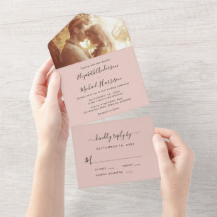 Minimal Modern Photo Blush Wedding All In One Invitation