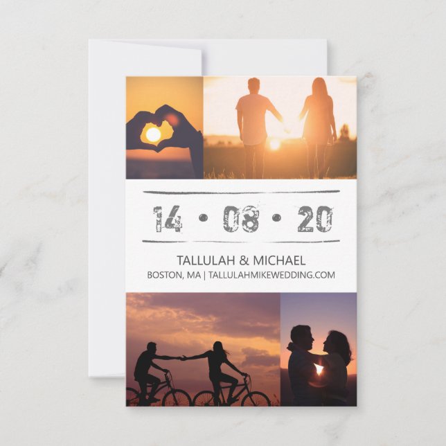 Minimal Modern Photo Collage Typography  Wedding Save The Date (Front)
