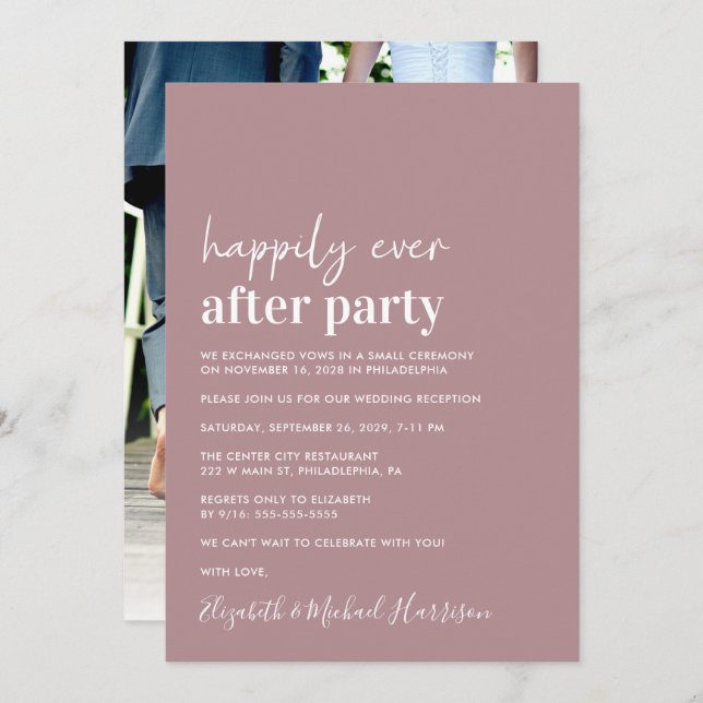 Minimal Modern Photo Dusty Rose Wedding Reception Announcement (Front/Back)