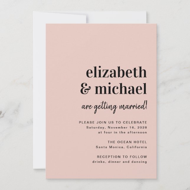 Minimal Modern Photo QR Code Blush Wedding Invitation (Front)