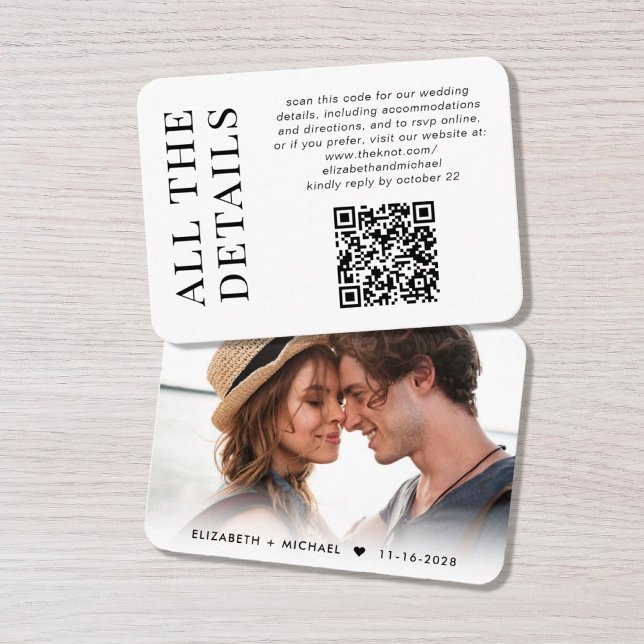 Minimal Modern Photo QR Code Wedding Details Enclosure Card (Creator Uploaded)