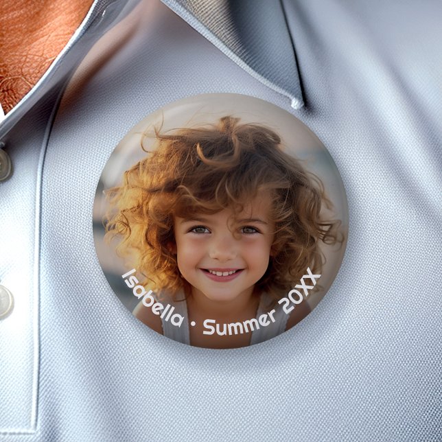 Minimal Modern Photo - Retro Text - Personal 6 Cm Round Badge (Personalized Button - Add Your Photo and Text)
