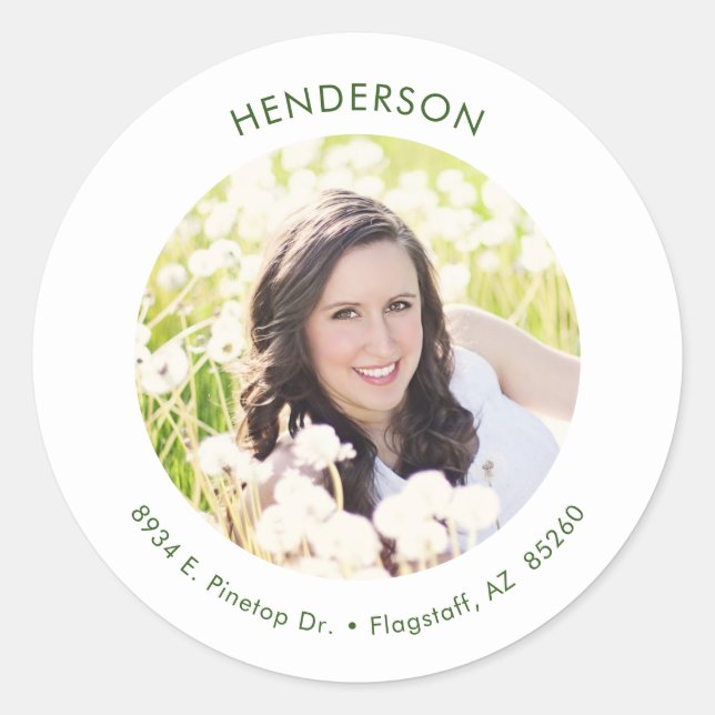 Minimal Modern Photo Return Address Classic Round Sticker (Front)