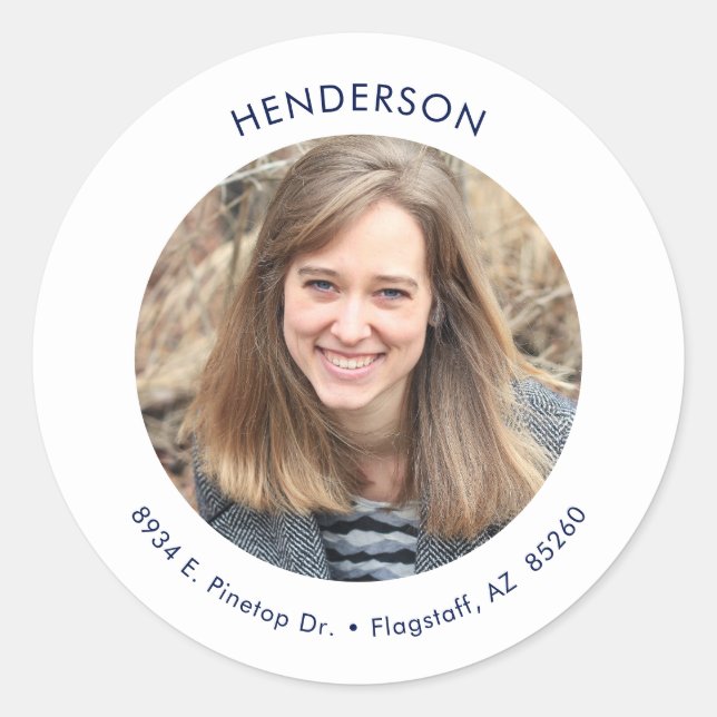 Minimal Modern Photo Return Address Classic Round Sticker (Front)