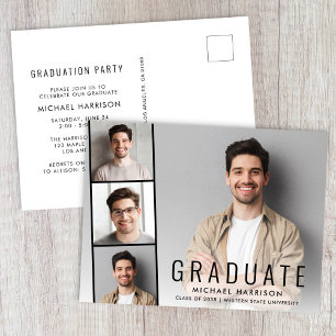 Minimal Modern Photo Strip Graduation Party Invitation Postcard