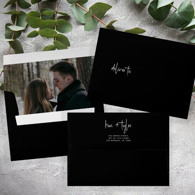 Minimal modern photo wedding black envelope (Creator Uploaded)