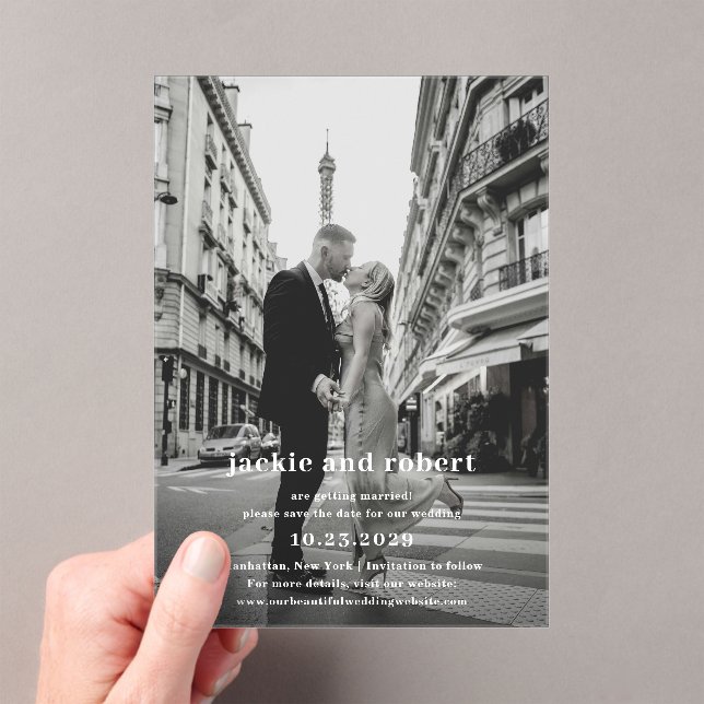 Minimal Modern Photo Wedding Save the Date Acrylic Invitations (Insitu (Handheld))
