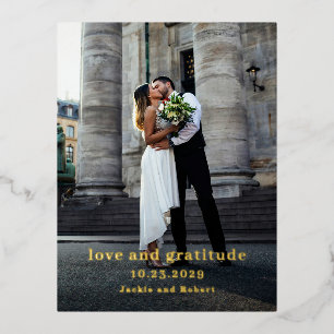 Minimal Modern Photo Wedding Thank You Foil Invitation Postcard