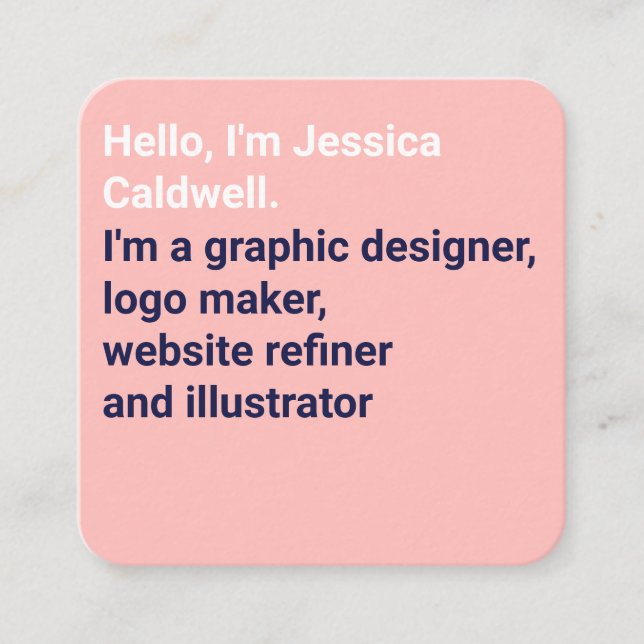 Minimal modern pink and blue simple graphic design square business card (Front)