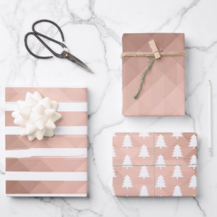 Minimal modern pink gold stripes xmas tree wrapping paper sheet