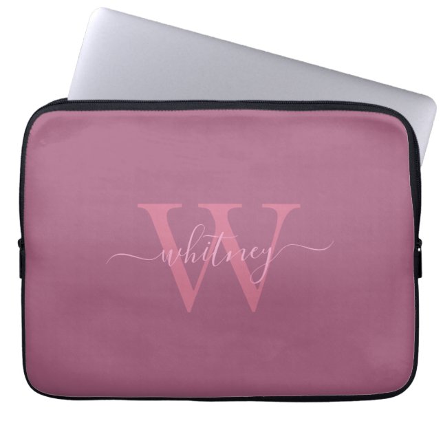 Minimal Modern Pink Monogram Name & Initial Laptop Sleeve (Front)