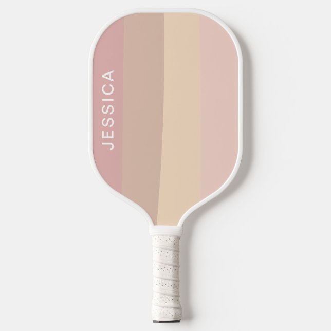 Minimal Modern Pink Neutral Pastel Stripes Pickleball Paddle (Front)