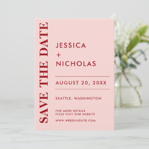 Minimal Modern Pink & Red Elegant Wedding Save The Date