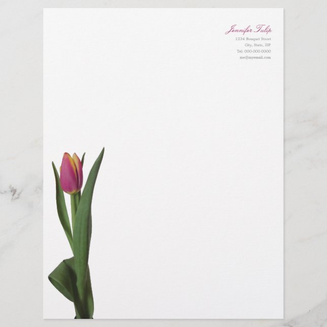 Minimal Modern Pink Tulip Personal Letterhead Design (Front)
