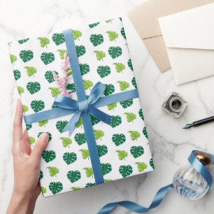 Minimal Modern Plant Green Leaves Pattern Wrapping Paper
