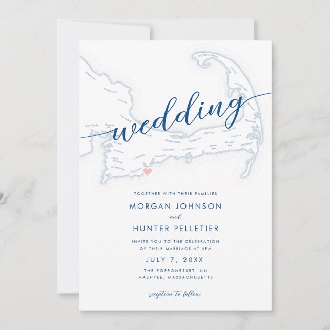 Minimal Modern Popponesset Inn Map Wedding Invitation (Front)