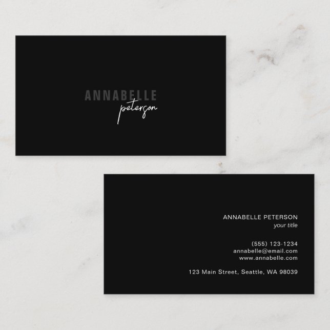 Minimal Modern Professional Black Simple Business Card (Front/Back)