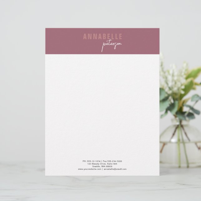 Minimal Modern Professional Dusty Rose Simple Custom Letterhead (Standing Front)