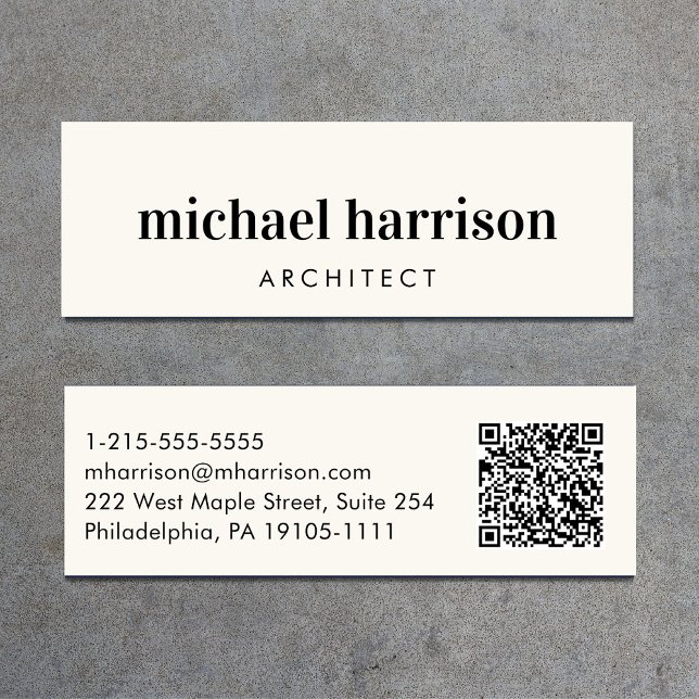 Minimal Modern Professional QR Code Cream Mini Business Card (Creator Uploaded)