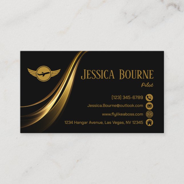 Minimal Modern Professional QR Code Pilot Gold Business Card (Front)