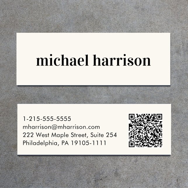 Minimal Modern QR Code Cream Mini Business Card (Creator Uploaded)
