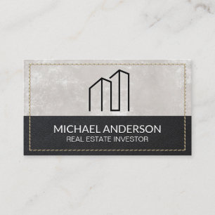 Minimal Modern Real Estate Logo   Stitched Leather Business Card