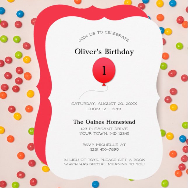 Minimal Modern Red Balloon Any Number Birthday Invitation (Creator Uploaded)