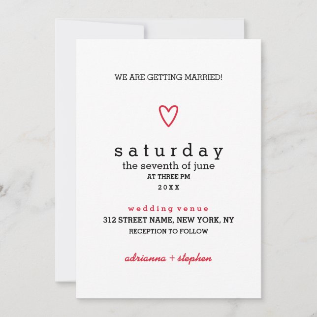 Minimal Modern | Red Heart | Wedding Invitation (Front)
