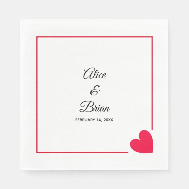 Minimal Modern Red Heart Wedding Napkin (Front)