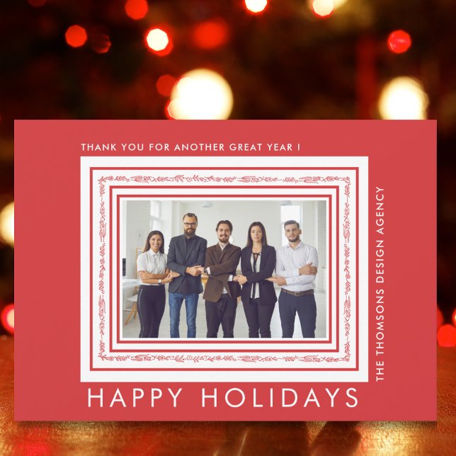 Minimal Modern Red White Business Photo Christmas Holiday Card (Creator Uploaded)