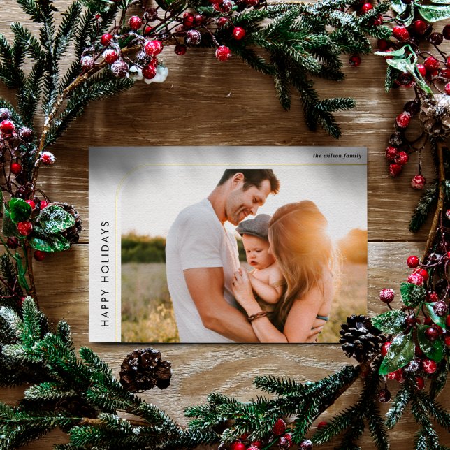 Minimal Modern Retro Frame Photo   Foil Holiday Card (Creator Uploaded)