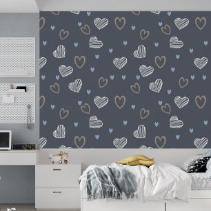 Minimal Modern Romantic Black Blue Heart Shape Wallpaper