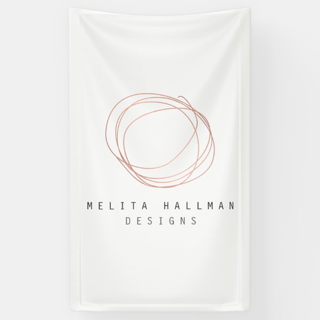 Minimal Modern Rose Gold Designer Scribble Logo Banner (Vertical)