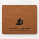 Minimal Modern Sable Leather Business Monogram Mouse Pad<br><div class="desc">Elevate your business image with this minimalist and modern mouse pad featuring a stylish sable brown leather background and a striking black monogram logo with two overlapping initials in classic block typography. Customise it with your company name and area of speciality for a professional touch that exudes confidence and competence....</div>