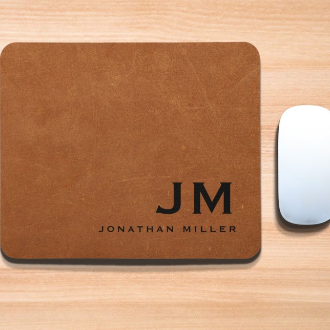 Minimal Modern Sable Leather Monogram Mouse Pad (Creator Uploaded)
