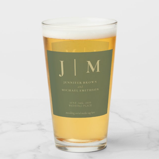 Minimal Modern Sage and Gold Simple Wedding Glass (Front Filled)