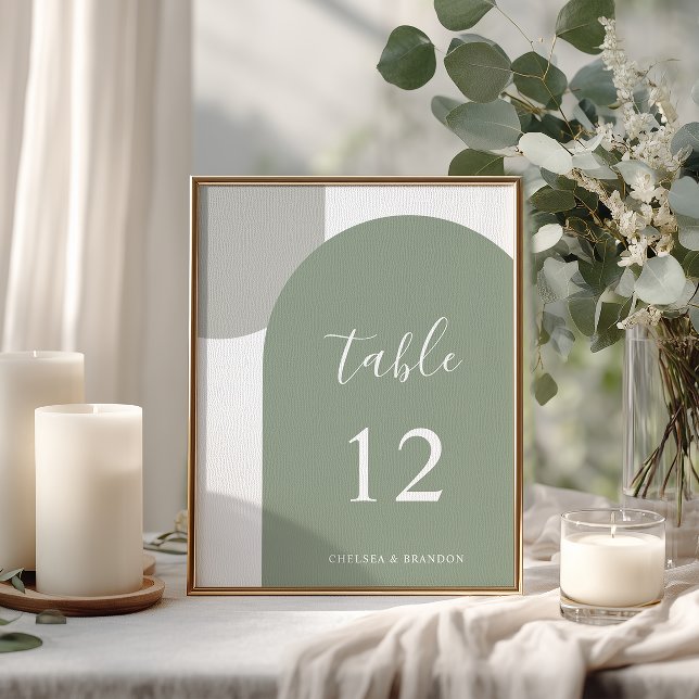 Minimal Modern Sage Green Arch Rustic Boho Wedding Table Number (Creator Uploaded)
