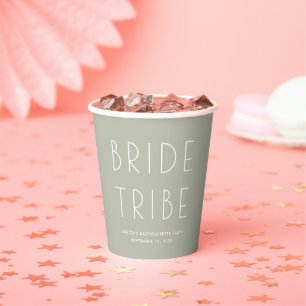 Minimal Modern Sage Green Bride Tribe Bachelorette Paper Cups