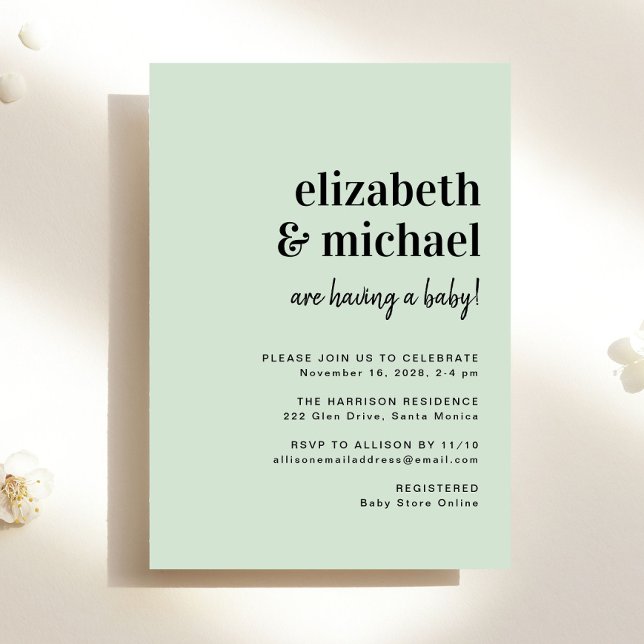Minimal Modern Sage Green Couples Baby Shower Invitation (Creator Uploaded)