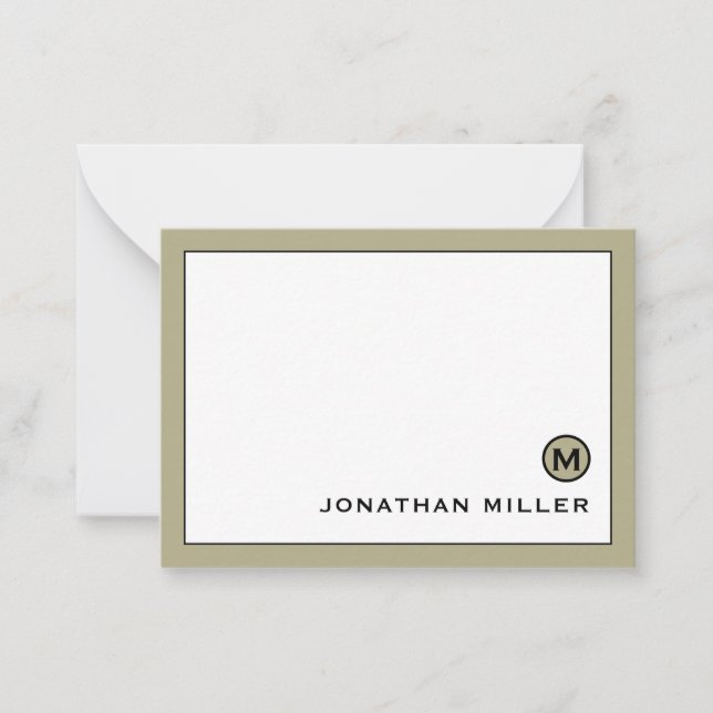 Minimal Modern Sage Green Monogram Card (Front)