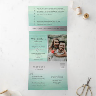 Minimal Modern Sage Green Wedding Tri-Fold Invitation