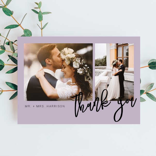 Minimal Modern Script 2 Photos Wedding Thank You Card (Creator Uploaded)