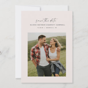 Minimal modern script blush pink photo save the date